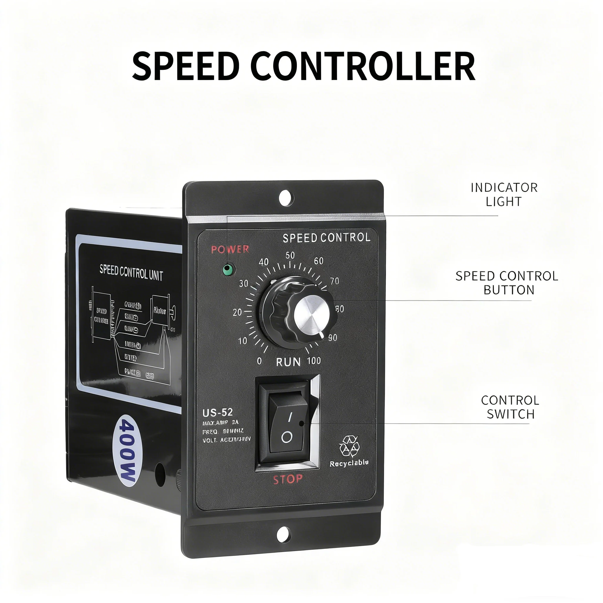 Digital Display Motor Speed Controller 400W AC 220V Adjustable Governor with Parameter Setting
Digital Display Motor Speed Controller 400W AC 220V Adjustable Governor with Parameter Setting