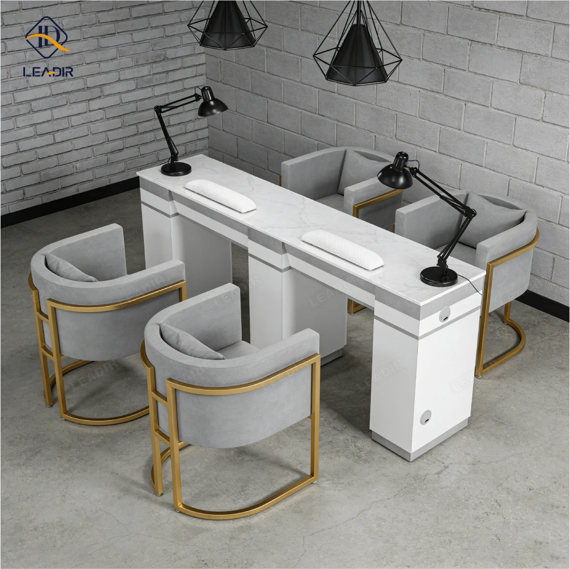 Modern Salon Station Furniture Manicure Wood Double Nail Table and Chairs Nail Work Station Manicure Table With Vacuum
Modern Salon Station Furniture Manicure Wood Double Nail Table and Chairs Nail Work Station Manicure Table With Vacuum