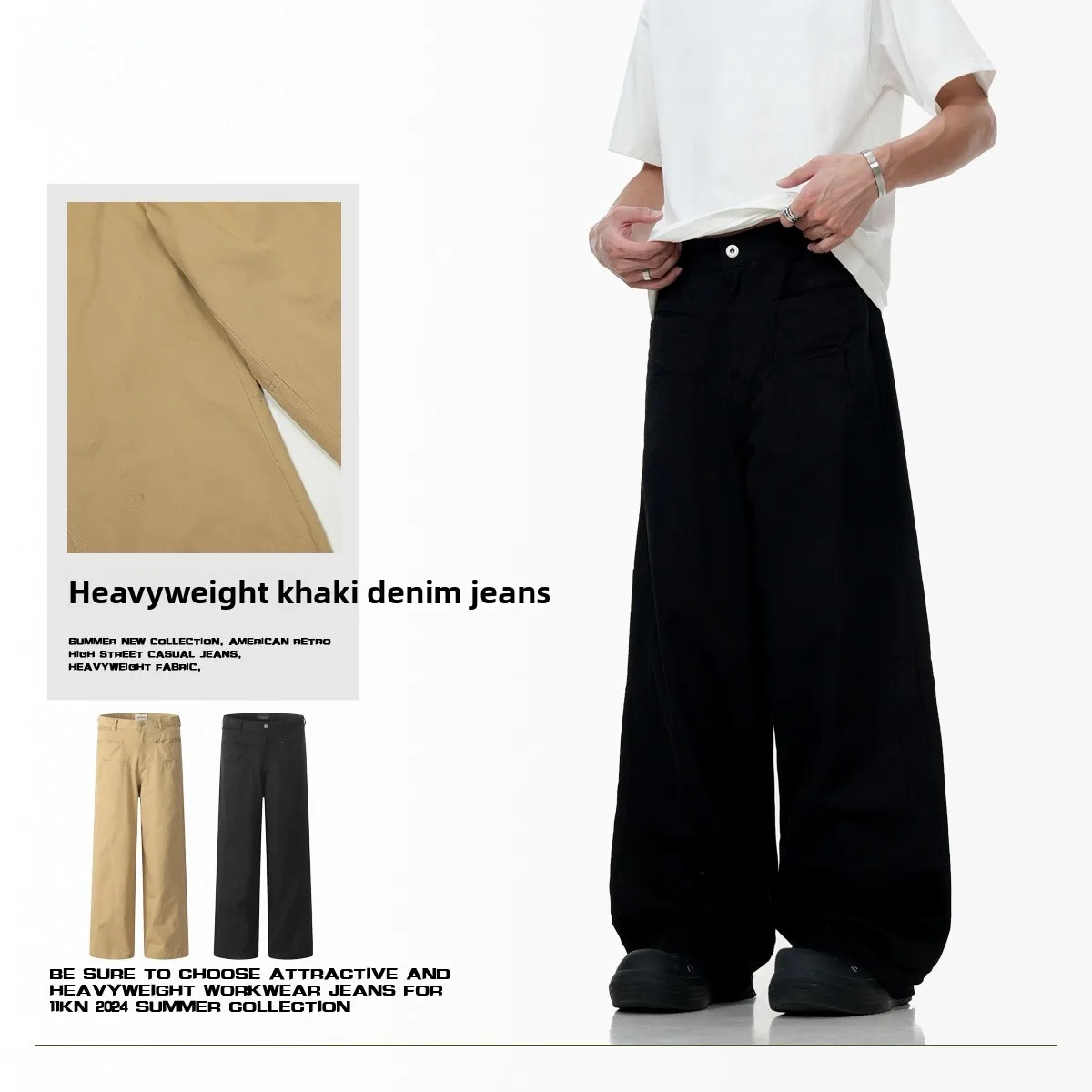 American Retro Design Loose Fit Bla Denim Pants Autumn Casual Drapey Wide Leg Floor-Length Men's Jeans Cotton 00%
American Retro Design Loose Fit Bla Denim Pants Autumn Casual Drapey Wide Leg Floor-Length Men's Jeans Cotton 00%