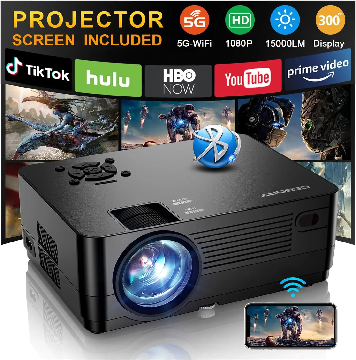 Native 1080P Projector with WiFi & Bluetooth, 15000LM Full HD Movie Projector with Screen & Bag, 4K Support, for Home, Bedroom, Outdoor
Native 1080P Projector with WiFi & Bluetooth, 15000LM Full HD Movie Projector with Screen & Bag, 4K Support, for Home, Bedroom, Outdoor