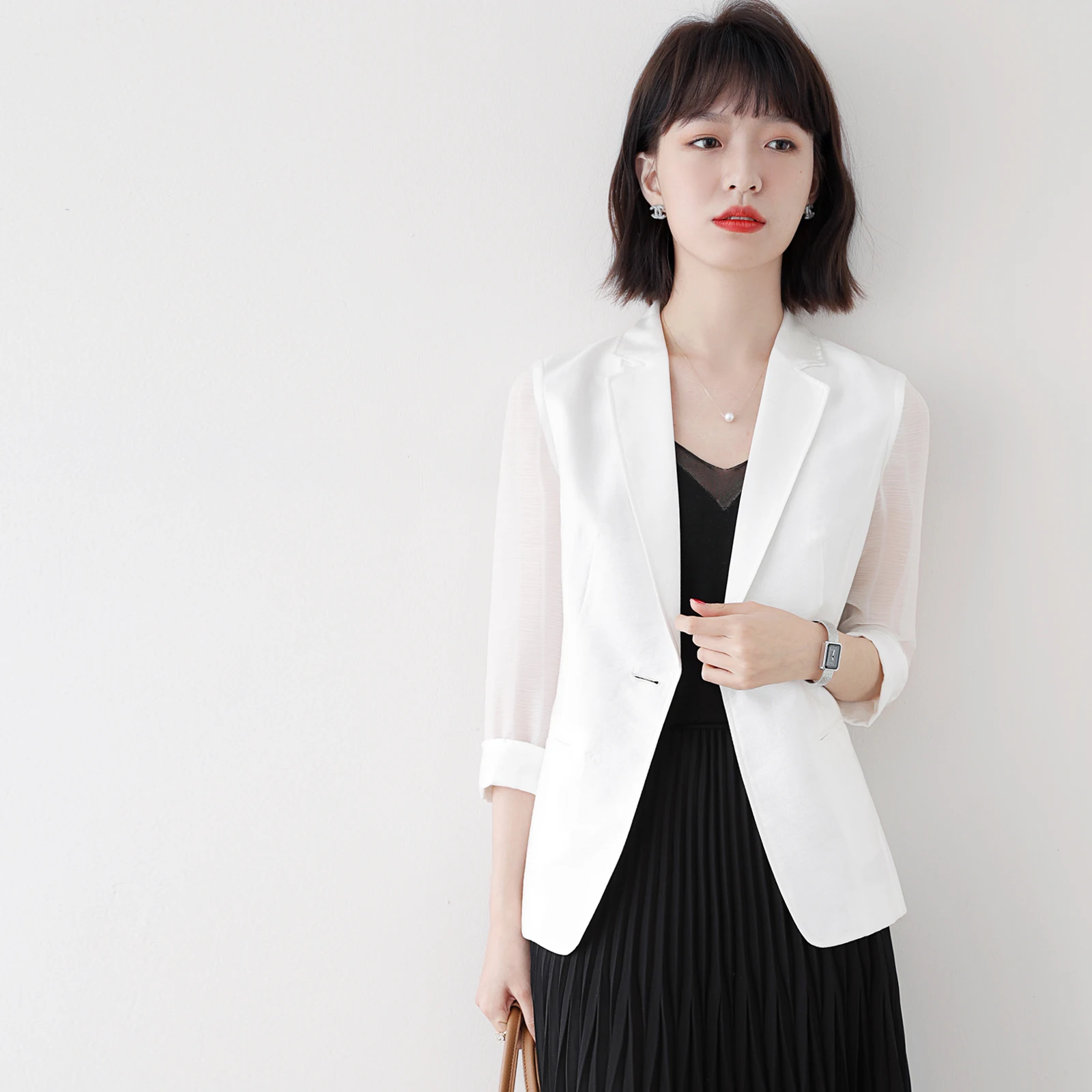 Effortl Ele Commute Suit Women's Slim Fit Five-Quarter Sve Me-Paneling Workwear Classic Single-Button Closure
Effortl Ele Commute Suit Women's Slim Fit Five-Quarter Sve Me-Paneling Workwear Classic Single-Button Closure