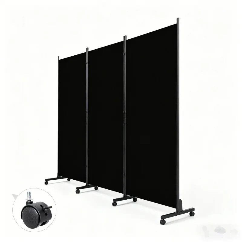 Black 3 Panel Room Divider with Wheels - Portable Folding Screen Movable Partition Wall for Office Hotel Home Bedroom Living Ro
Black 3 Panel Room Divider with Wheels - Portable Folding Screen Movable Partition Wall for Office Hotel Home Bedroom Living Ro