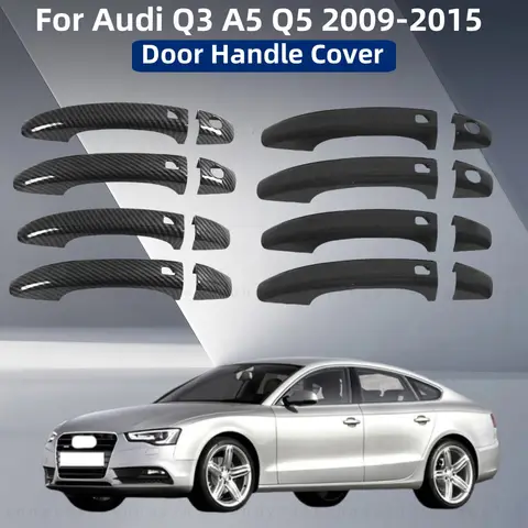 Nakładki na klamki drzwi z włókna węglowego, styl naklejki, akcesoria tuningowe do Audi Q3 A5 Q5 4-drzwiowe, roczniki 2009 2010 2011 2012 2013 2014 2015