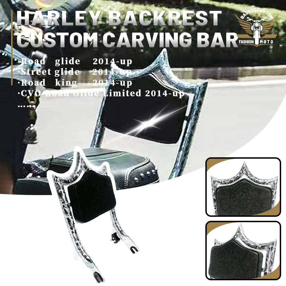 Motorcycle Detachable Passenger Backrest Sissy Bar For Harley Touring CVO FLHR Road Street Electra Glide 2014-up custom carving 
Motorcycle Detachable Passenger Backrest Sissy Bar For Harley Touring CVO FLHR Road Street Electra Glide 2014-up custom carving