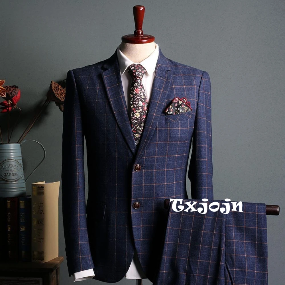 Men's Blue Plaid Suit Set 2 Pieces Blazer Pants Business Outfit,Two Button Notched Lapel Slim Fit Suits For Men Office Interview
Men's Blue Plaid Suit Set 2 Pieces Blazer Pants Business Outfit,Two Button Notched Lapel Slim Fit Suits For Men Office Interview