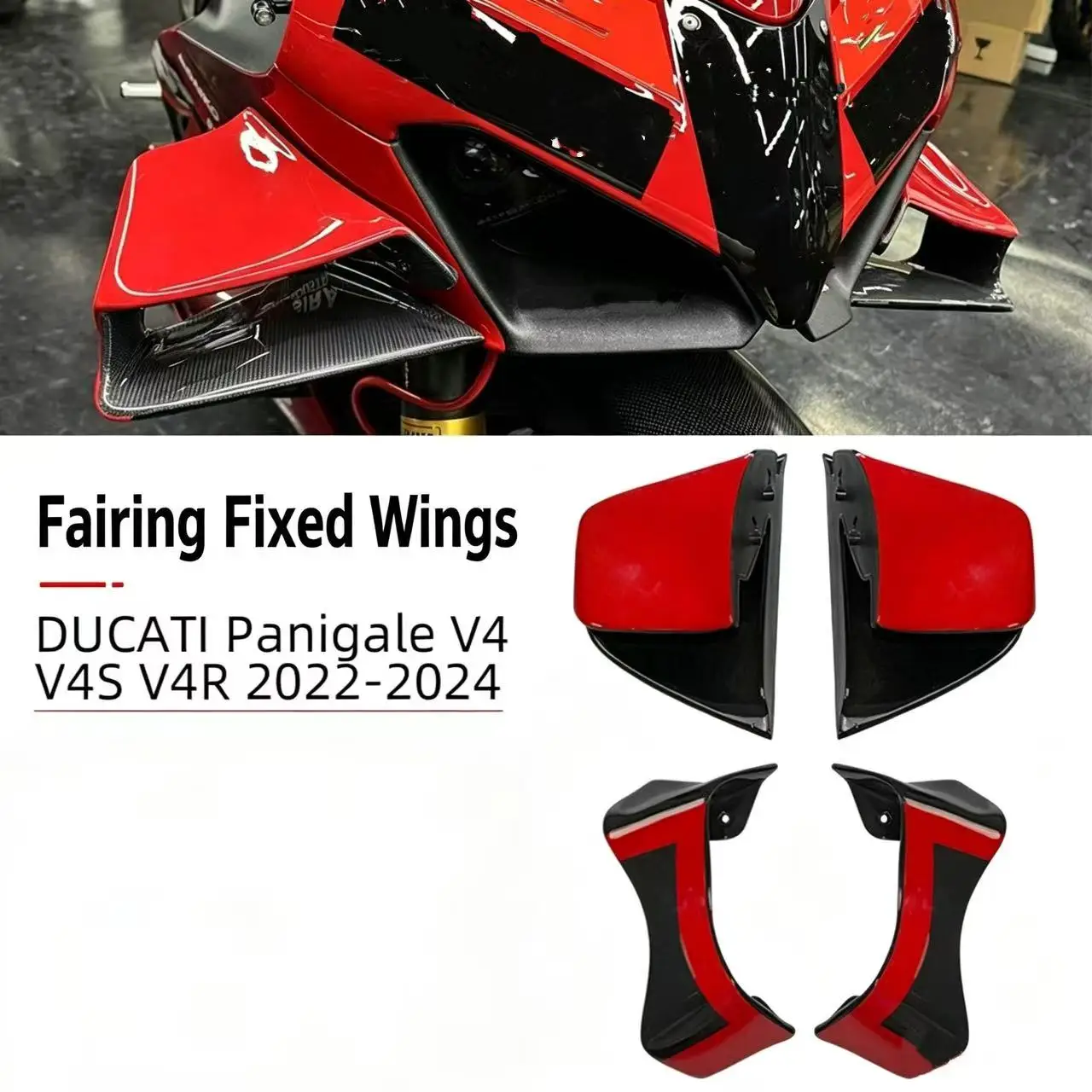 Suitable for Ducati V4 V4S 2022, 2023, 2024 model series for modifying the GP fixed-wing spoiler kit set of four pieces.
Suitable for Ducati V4 V4S 2022, 2023, 2024 model series for modifying the GP fixed-wing spoiler kit set of four pieces.