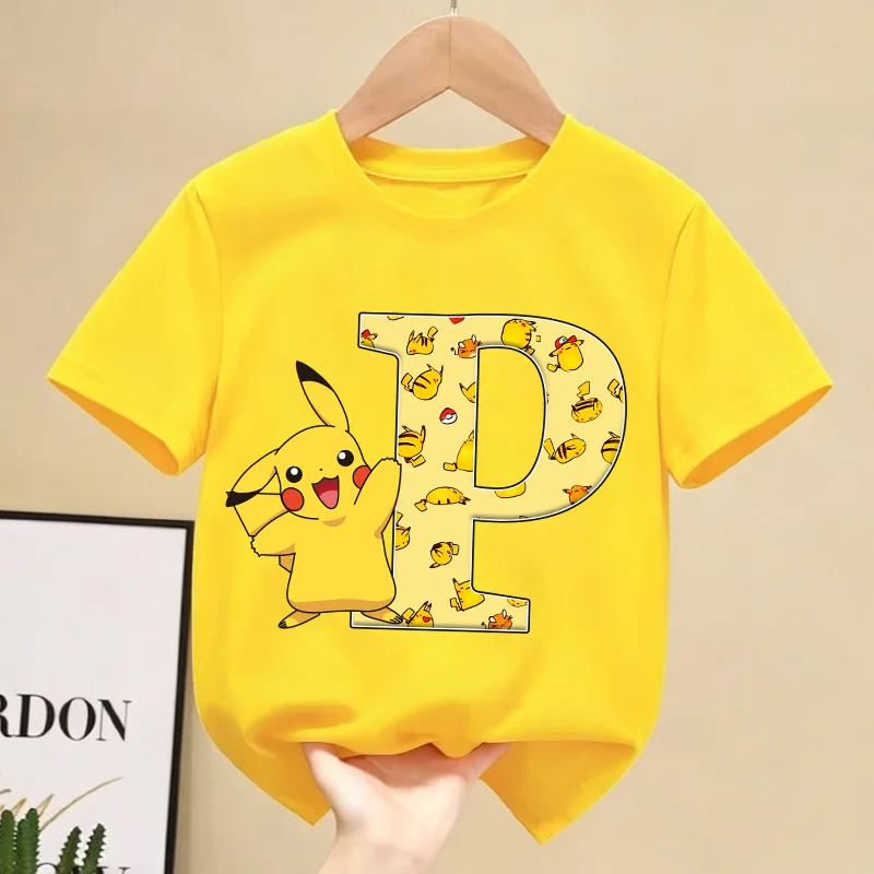 Pokemon Pikachu T-shirt for Children Cartoon A-Z Letter Tee Top Round Collar Clothing Yellow Short Sleeve Kid Anime Clothes Gift
Pokemon Pikachu T-shirt for Children Cartoon A-Z Letter Tee Top Round Collar Clothing Yellow Short Sleeve Kid Anime Clothes Gift