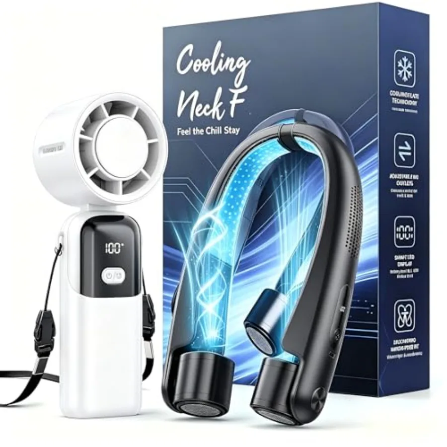 Portable handheld fan for outdoor use, ABS plastic, white + neck fan for personal cooling, black, ultra-quiet and rechargeable
Portable handheld fan for outdoor use, ABS plastic, white + neck fan for personal cooling, black, ultra-quiet and rechargeable