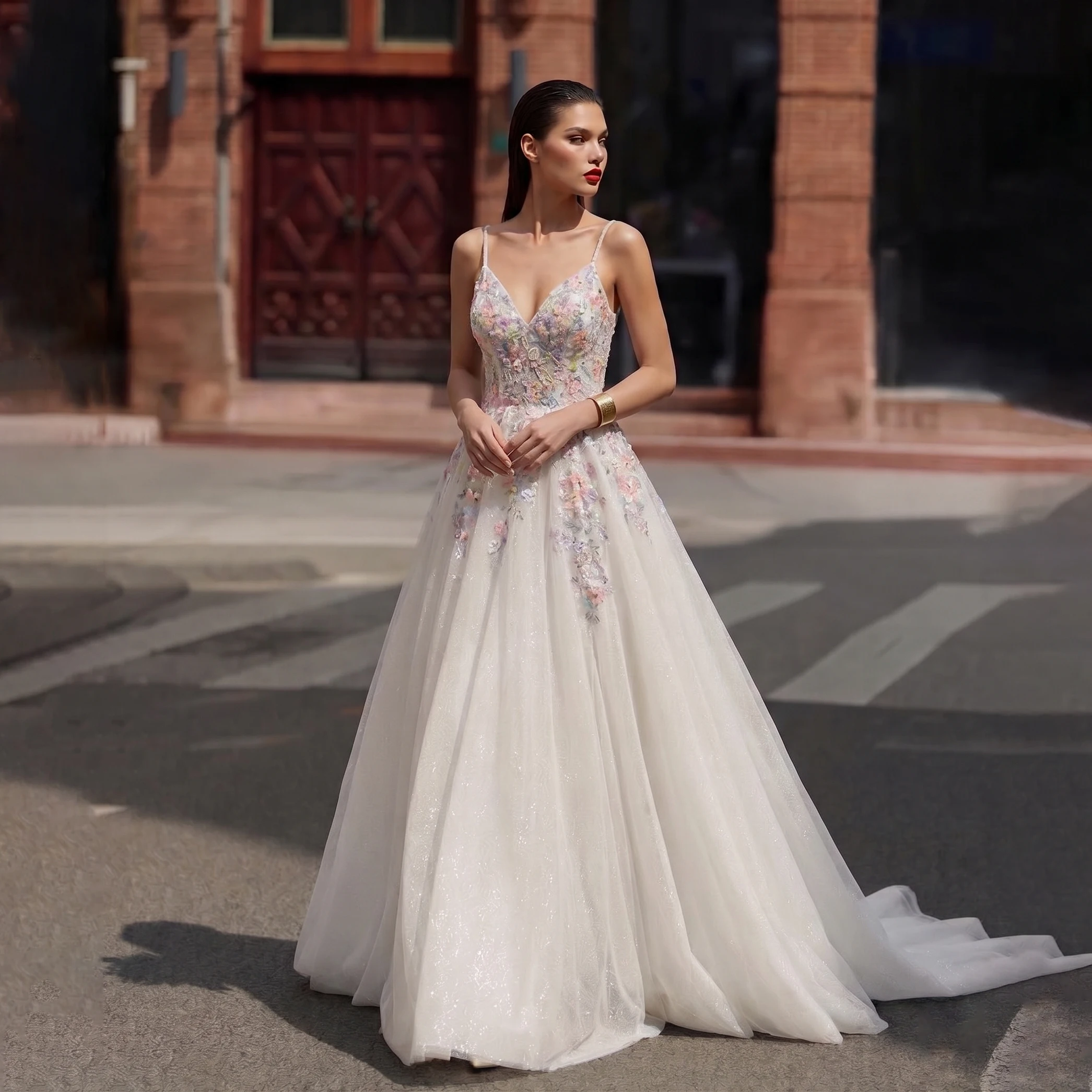 Sharon Said Sparkly Ball Gown Wedding Dress Spaghetti Straps V Neck Floral Beaded High Slit Bridal Gowns SW704 Customized
Sharon Said Sparkly Ball Gown Wedding Dress Spaghetti Straps V Neck Floral Beaded High Slit Bridal Gowns SW704 Customized