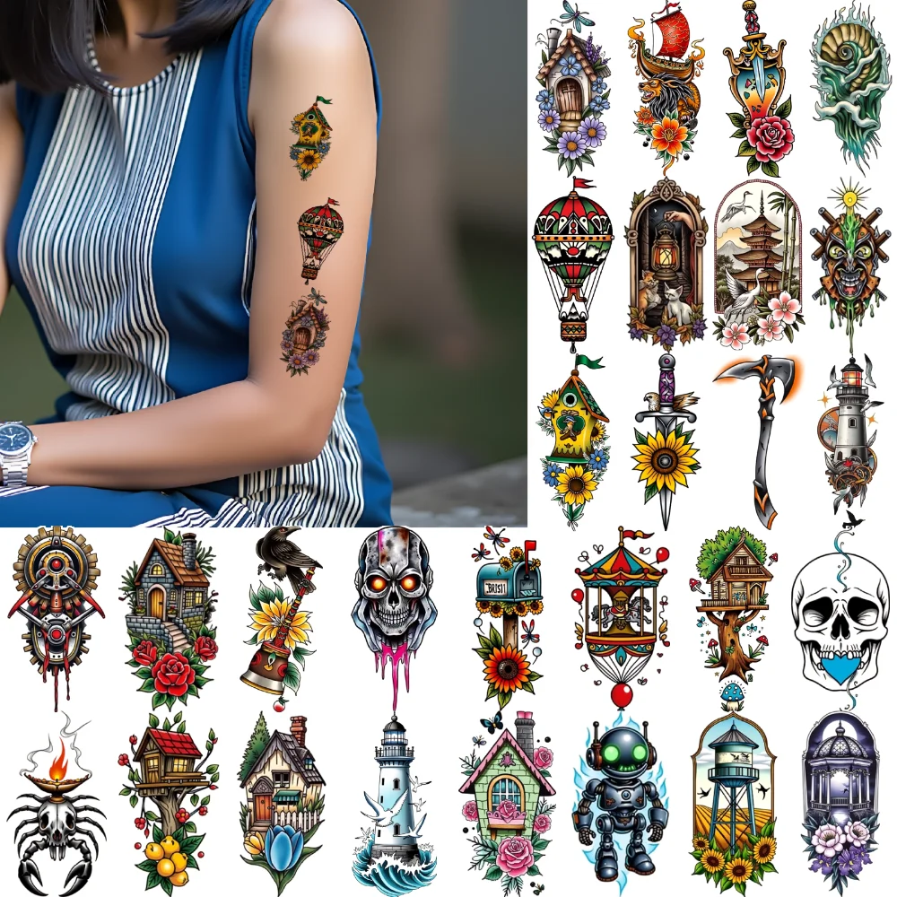28pcs Temporary Tattoo Haunted House New School Traditional Raven And Sunflowers House Waterproof Long-lasting Body Stickers For
28pcs Temporary Tattoo Haunted House New School Traditional Raven And Sunflowers House Waterproof Long-lasting Body Stickers For