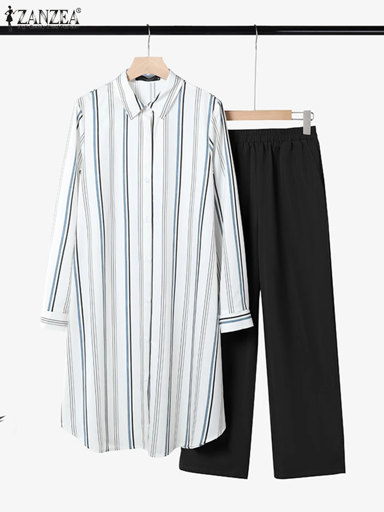 ZANZEA 2025 Women Striped Outfits Summer Suits Sets Casual Lapel Neck Long Shirts Elastic Waist Pants Elegant Matching Sets
ZANZEA 2025 Women Striped Outfits Summer Suits Sets Casual Lapel Neck Long Shirts Elastic Waist Pants Elegant Matching Sets