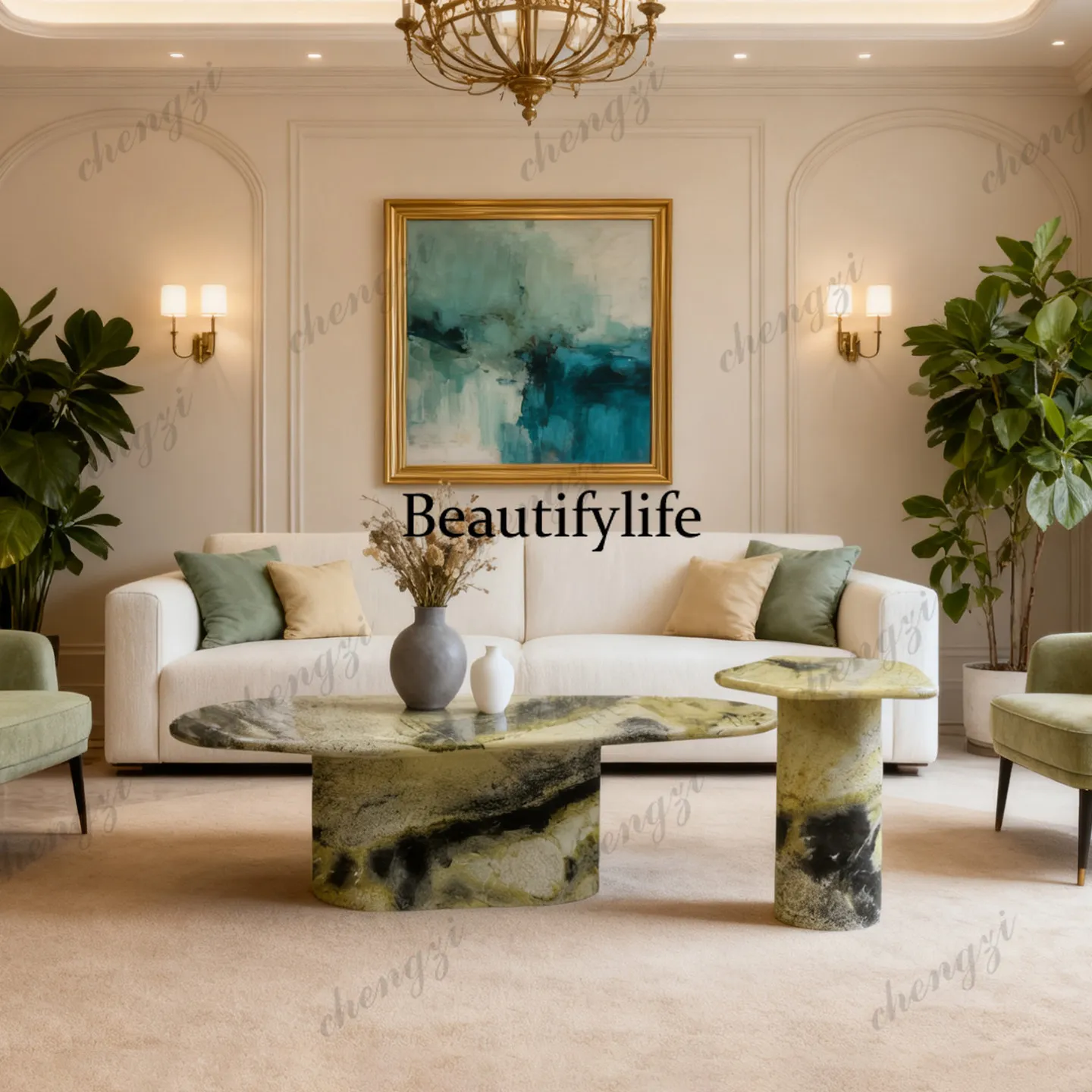P37 Italian high-end combination coffee table natural marble tea table green stone light luxury modern
P37 Italian high-end combination coffee table natural marble tea table green stone light luxury modern