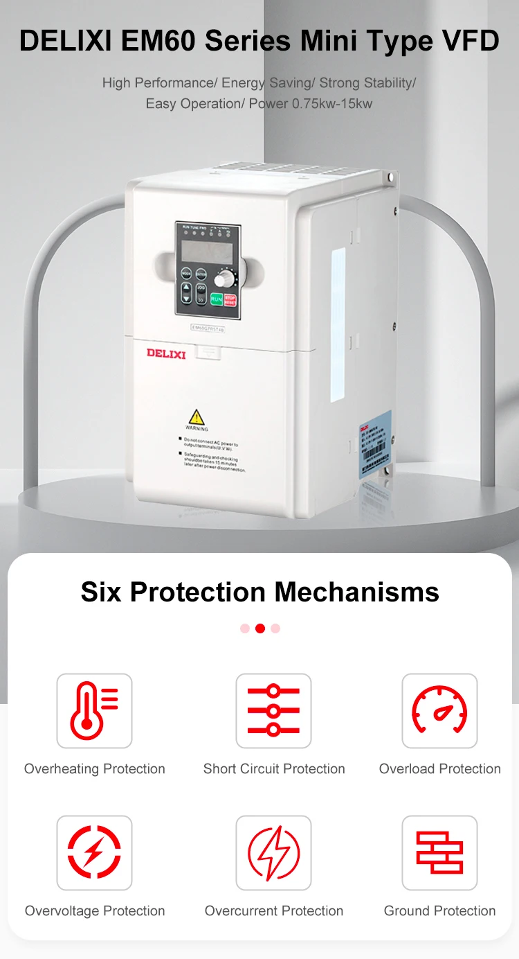Delixi VFD Three Phase Hybrid Inverter 0.4Kw 220V 60hz to 50hz Frequency Converter VFD 220V
Delixi VFD Three Phase Hybrid Inverter 0.4Kw 220V 60hz to 50hz Frequency Converter VFD 220V