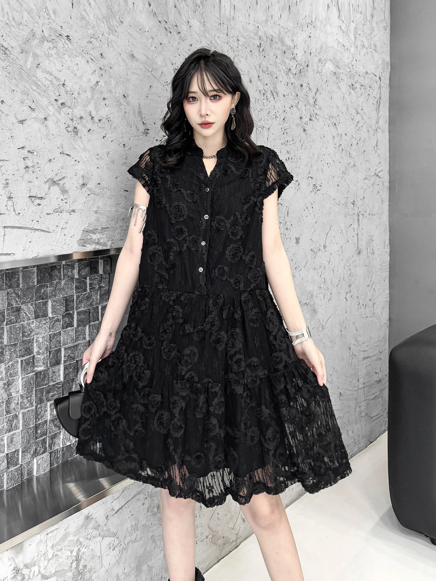 Elegant Dark Lace Embroidery Dress A-Line Short Sleeve 3D Flower Cake Skirt Commute Style High Waist Polyester Fiber Fly Sleeve
Elegant Dark Lace Embroidery Dress A-Line Short Sleeve 3D Flower Cake Skirt Commute Style High Waist Polyester Fiber Fly Sleeve