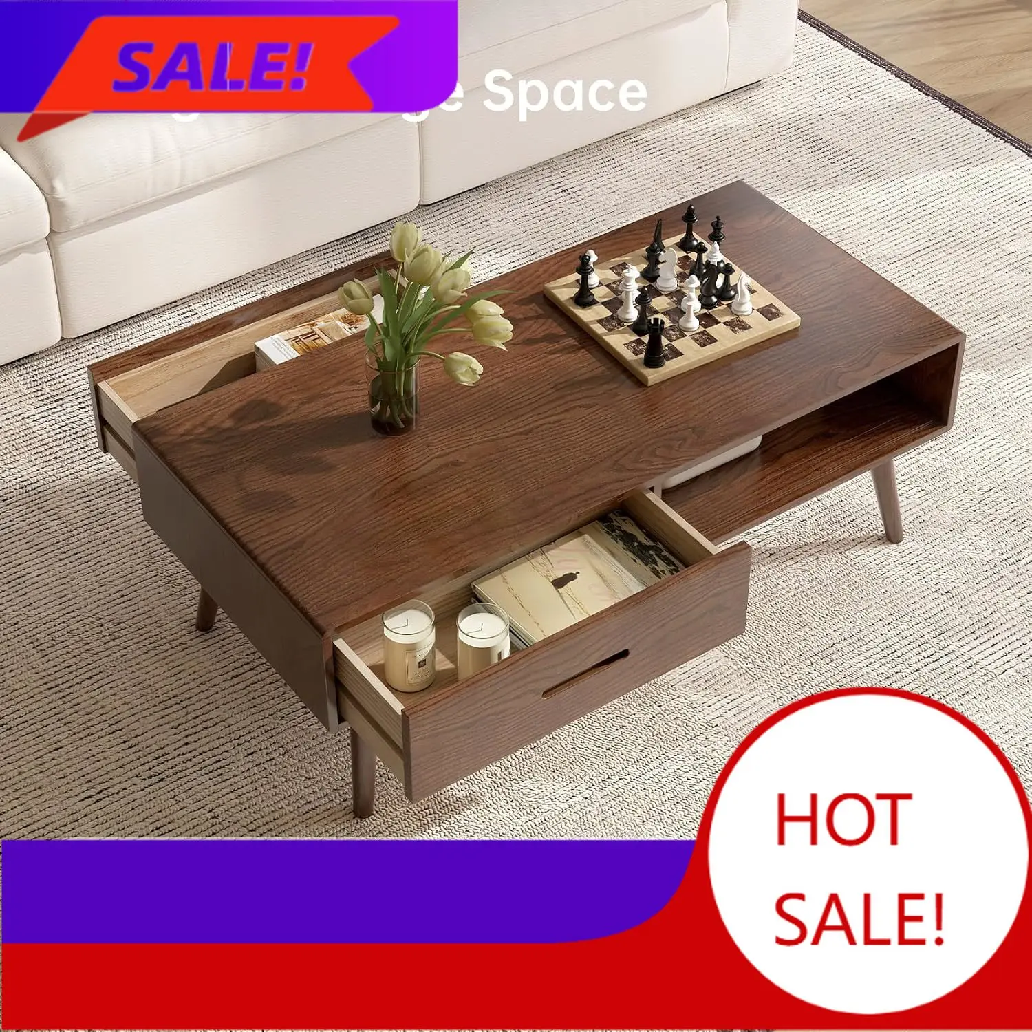 100% Solid Wood Coffee Table with Storage, Mid Century Modern Coffee Tables for Living Room, 39.37" W Coffee Table with 2 Drawer
100% Solid Wood Coffee Table with Storage, Mid Century Modern Coffee Tables for Living Room, 39.37" W Coffee Table with 2 Drawer