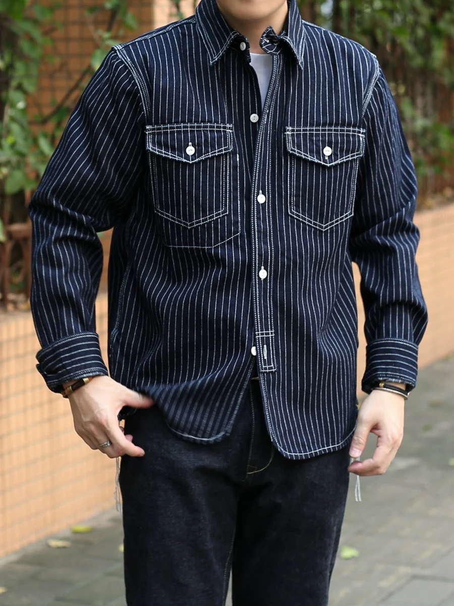 American Retro Railway Stripe Western Long Sleeve Men's Denim Shirt Heavyweight Youth Trend Autumn Season Pocket Design
American Retro Railway Stripe Western Long Sleeve Men's Denim Shirt Heavyweight Youth Trend Autumn Season Pocket Design