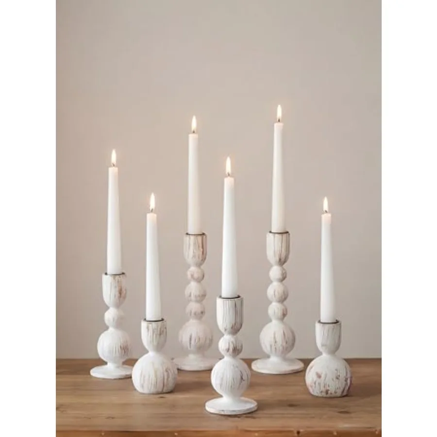 Taper Candle Holders Decor: Set of 6 Wooden Candlestick Holders Mantel Decor - Boho Farmhouse Rustic White
Taper Candle Holders Decor: Set of 6 Wooden Candlestick Holders Mantel Decor - Boho Farmhouse Rustic White