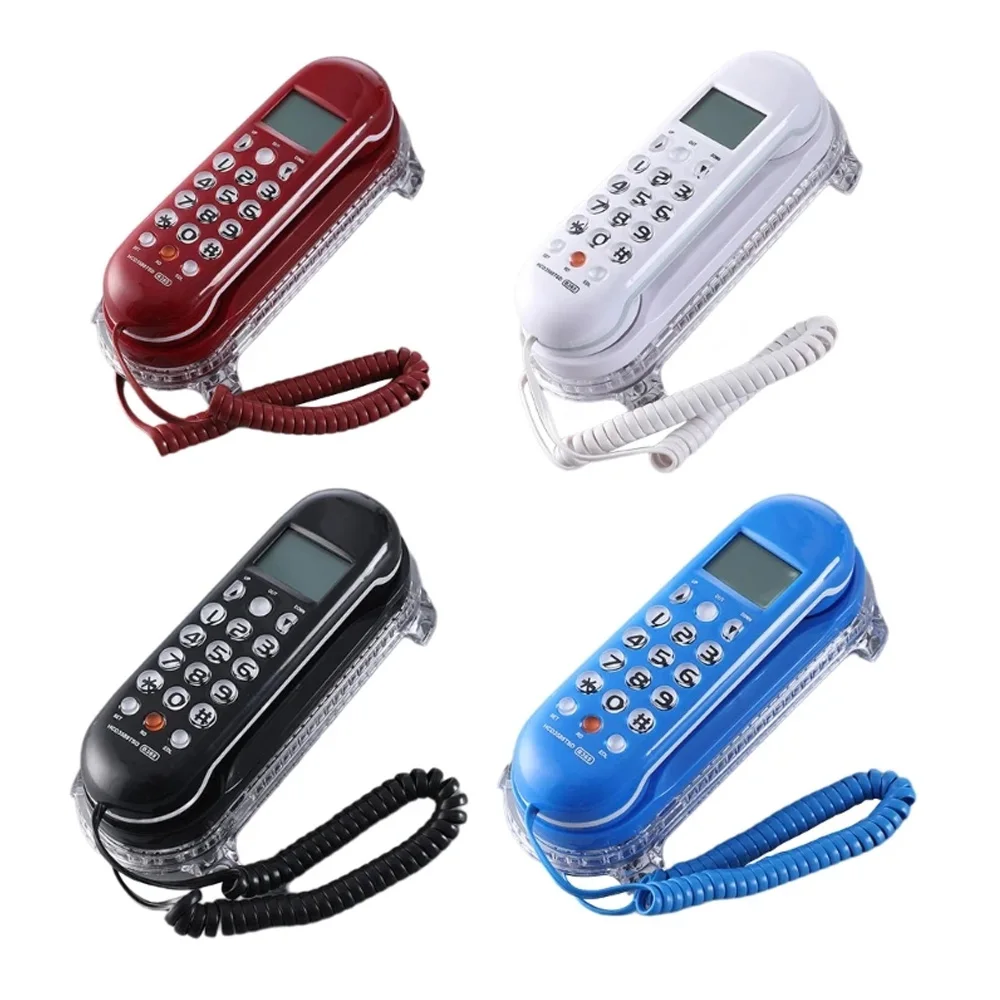Hot Crystal Base Fixed Landline Phone Mini Wall Mounted Telephone LCD Display Small Wall Mounted Phone Improved Multi Language