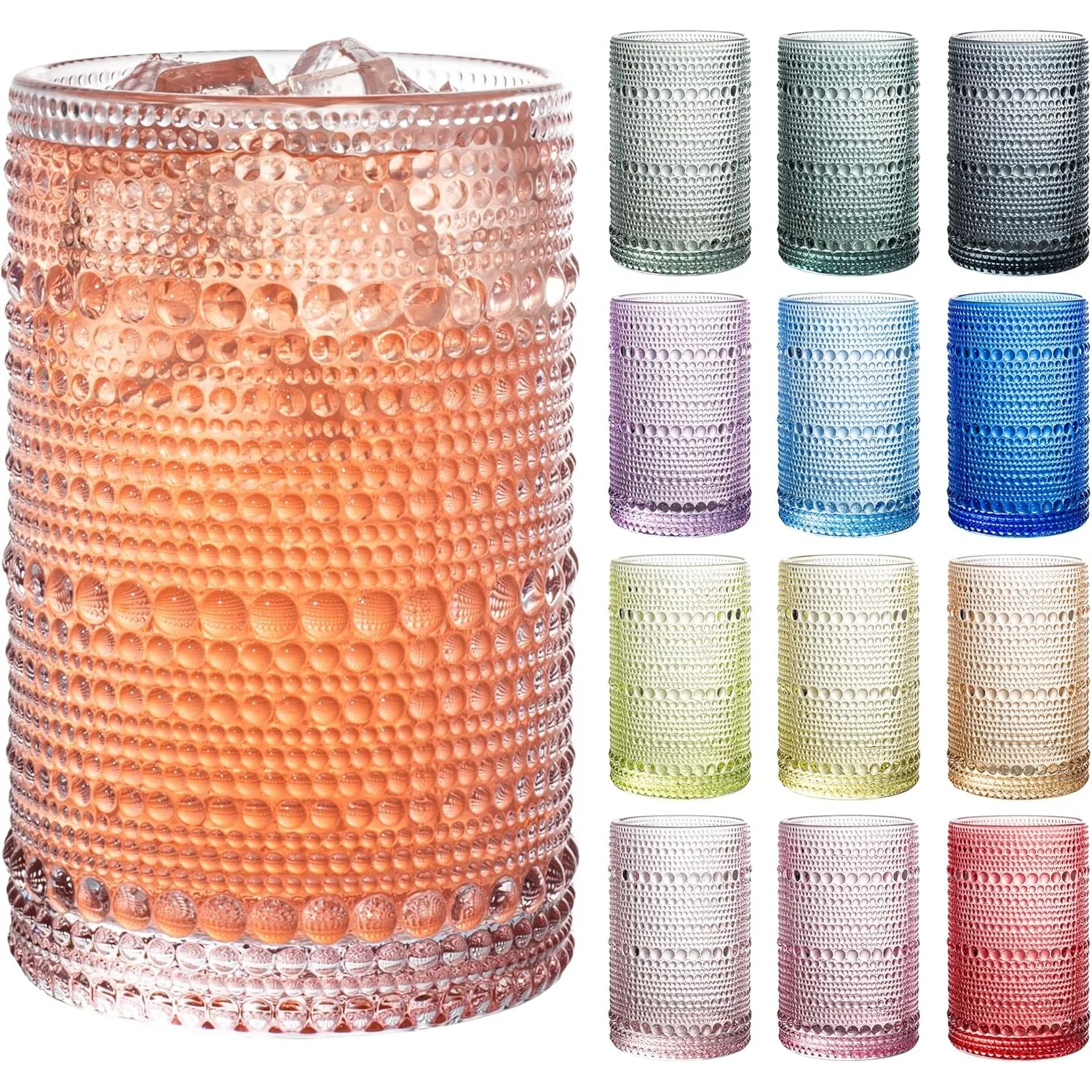 Set of 12 Hobnail Glasses, 13.5Oz Colorful Tumblers for The Kitchen, Clear Embossed Glassware for Whiskey, Cocktails, Beer, Wine, Water, And Juice
Set of 12 Hobnail Glasses, 13.5Oz Colorful Tumblers for The Kitchen, Clear Embossed Glassware for Whiskey, Cocktails, Beer, Wine, Water, And Juice
