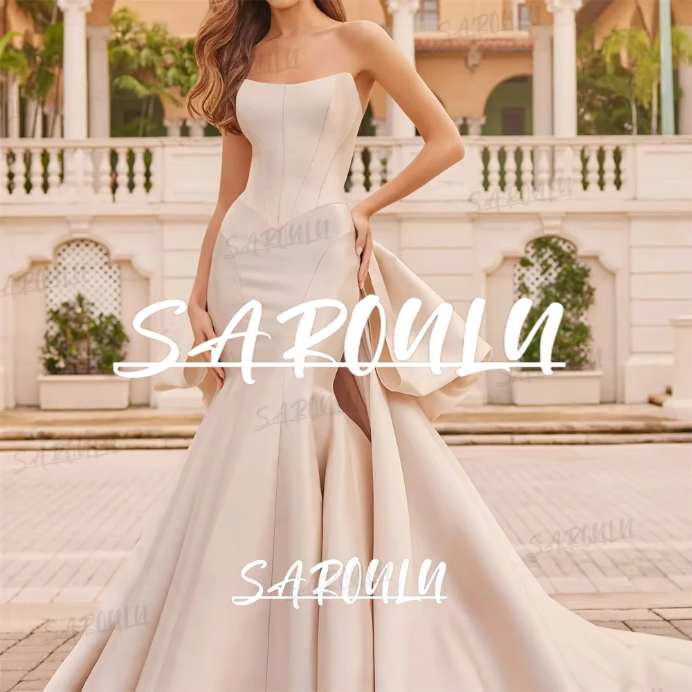 Elegant Satin Wedding Dress with Bow Shoulder, Chic Simple Bridal Gown Strapless Corset Women's Customized Bride Dresses
Elegant Satin Wedding Dress with Bow Shoulder, Chic Simple Bridal Gown Strapless Corset Women's Customized Bride Dresses