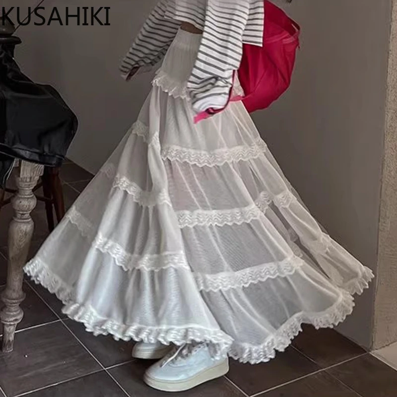 KUSAHIKI Korean Chic Spring New Versatile High Waist Slim Lace Splice Causal Transparent Mesh Half Skirt for Women
KUSAHIKI Korean Chic Spring New Versatile High Waist Slim Lace Splice Causal Transparent Mesh Half Skirt for Women