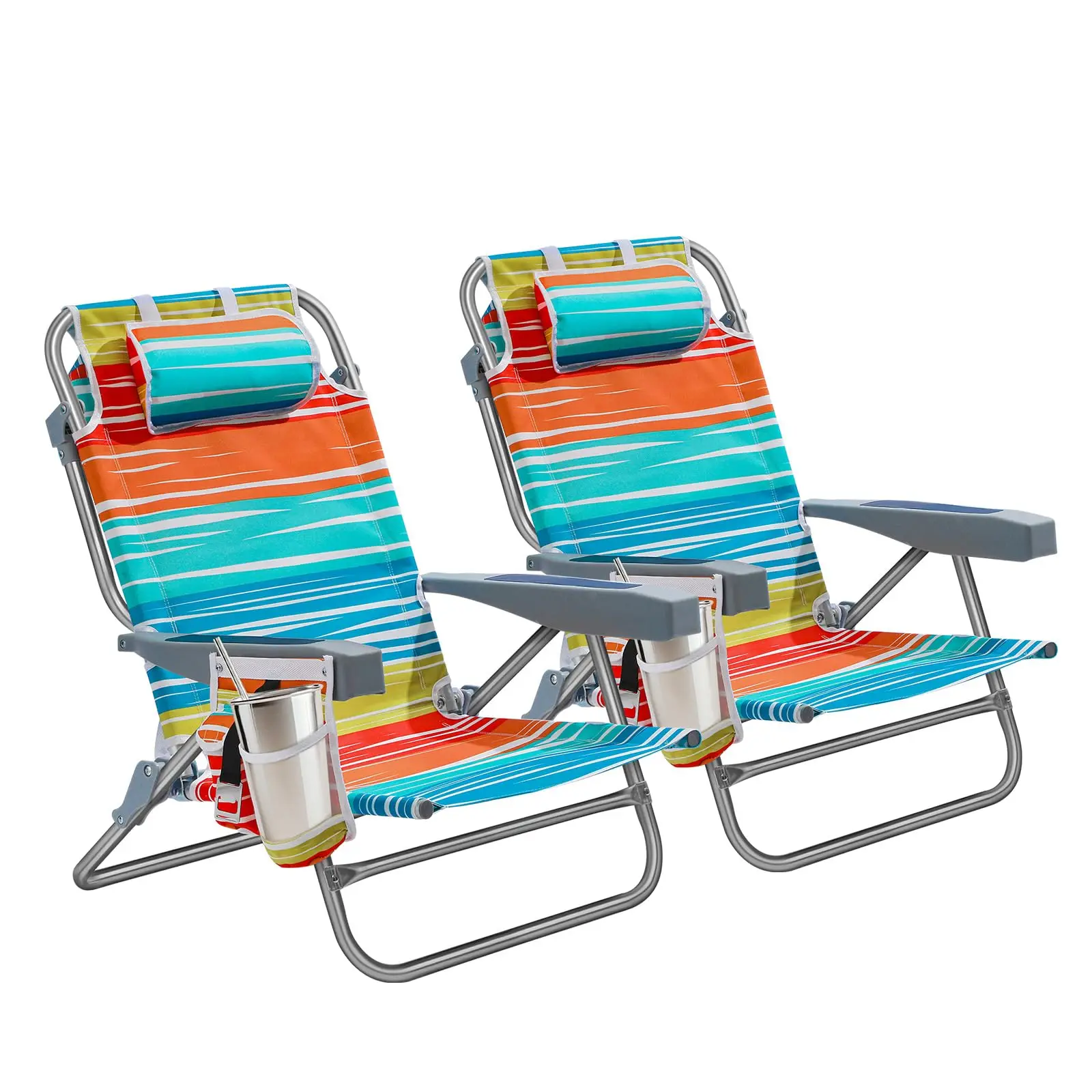 5-Position Aluminum Beach Chair 2 Pack Portable Low Folding Chair With Cup Holder Cooler Pouch
5-Position Aluminum Beach Chair 2 Pack Portable Low Folding Chair With Cup Holder Cooler Pouch