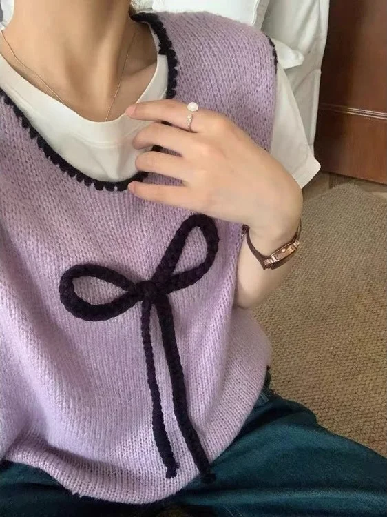 Korean Sle round Ne Knitted Vest Women's Casual Knot oulder Top Trendy Autumn Warmth Feat Cotton Blend Knitwear
Korean Sle round Ne Knitted Vest Women's Casual Knot oulder Top Trendy Autumn Warmth Feat Cotton Blend Knitwear