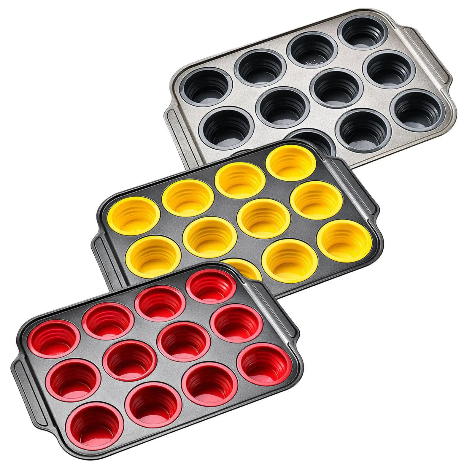 Carbon Steel Reinforced 12 Hole Press Type Food Grade Silicone Cake Mold Egg Tart/pancake/paper Cupcake Integrated Baking Pan
Carbon Steel Reinforced 12 Hole Press Type Food Grade Silicone Cake Mold Egg Tart/pancake/paper Cupcake Integrated Baking Pan