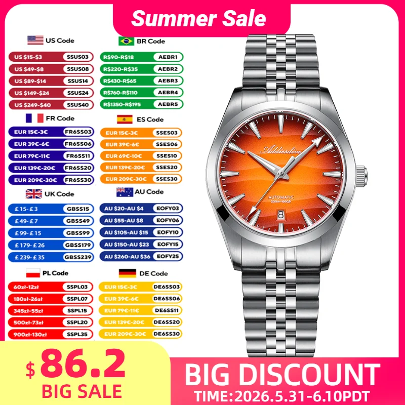ADDIESDIVE New Men's Automatic Mechanica Watch Sand Dial 200m Waterproof Wristwatch 39mm Sapphire Glass BGW9 Luminous Watches
ADDIESDIVE New Men's Automatic Mechanica Watch Sand Dial 200m Waterproof Wristwatch 39mm Sapphire Glass BGW9 Luminous Watches
