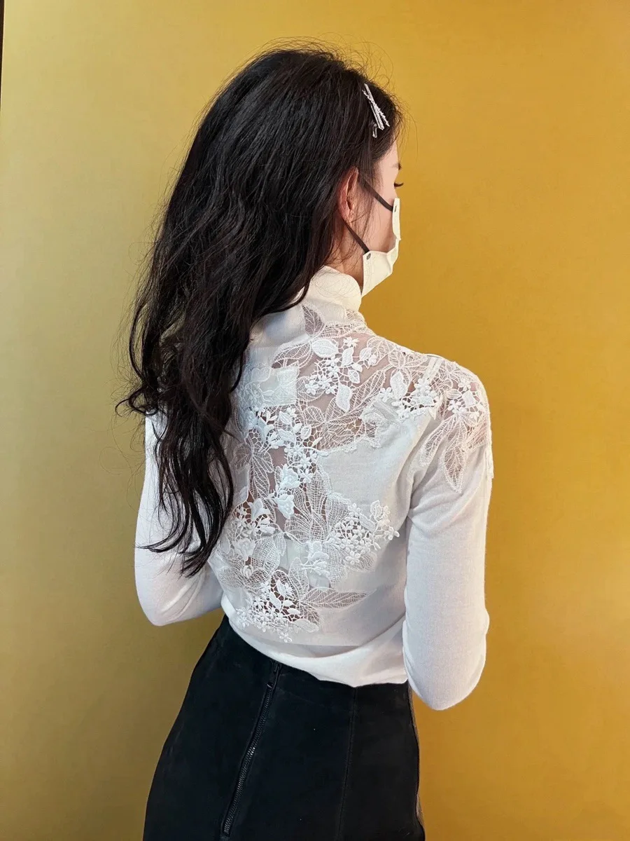 Elegant Ladies' Back Embroidered Hollow Lace Sweater Fashion White Slim Wool Turtleneck Knitwears
Elegant Ladies' Back Embroidered Hollow Lace Sweater Fashion White Slim Wool Turtleneck Knitwears