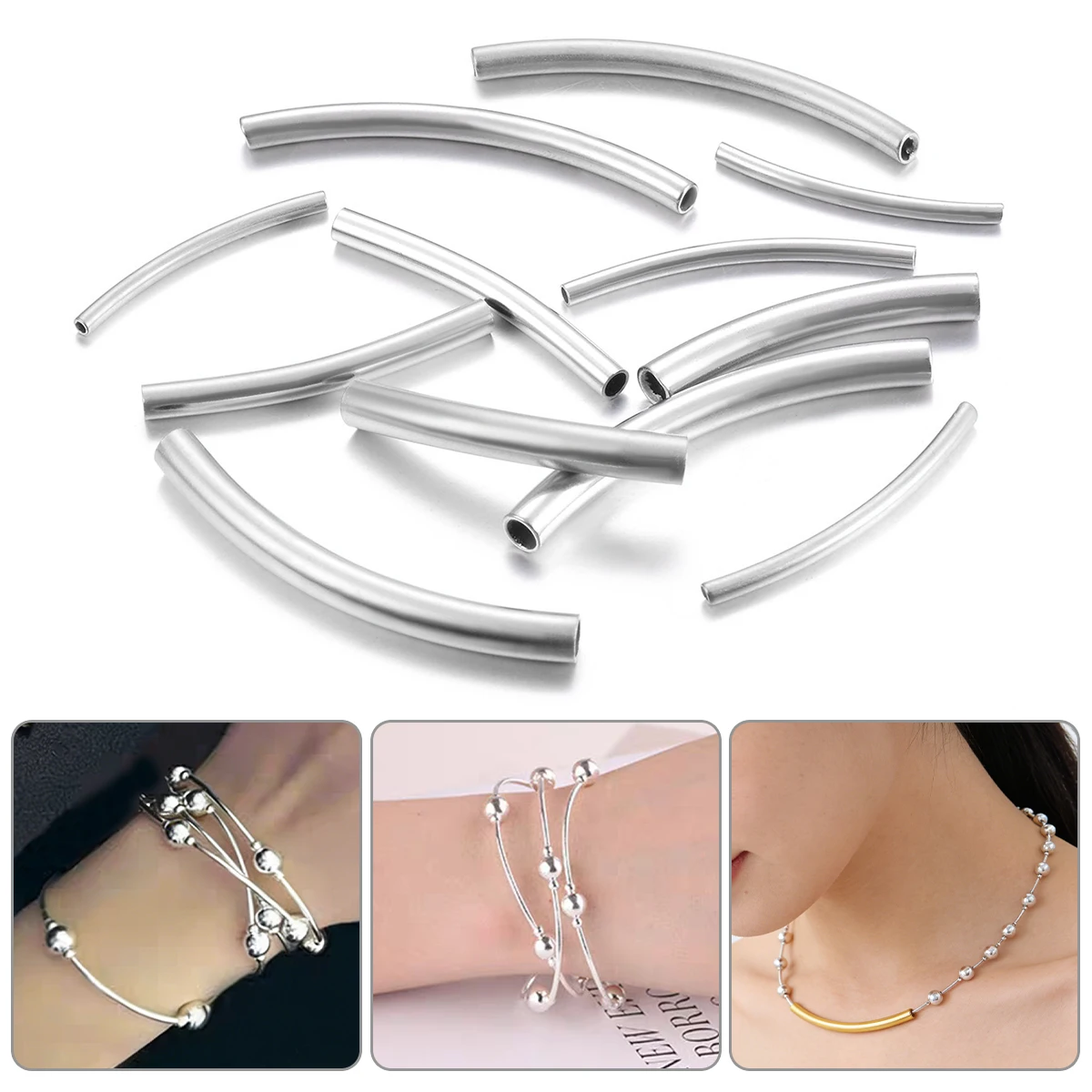 10Pcs Stainless Steel Curved Tube Spacer Beads Connectors Stright Tube for DIY Bracelet Necklace Jewelry Making Accessories
10Pcs Stainless Steel Curved Tube Spacer Beads Connectors Stright Tube for DIY Bracelet Necklace Jewelry Making Accessories