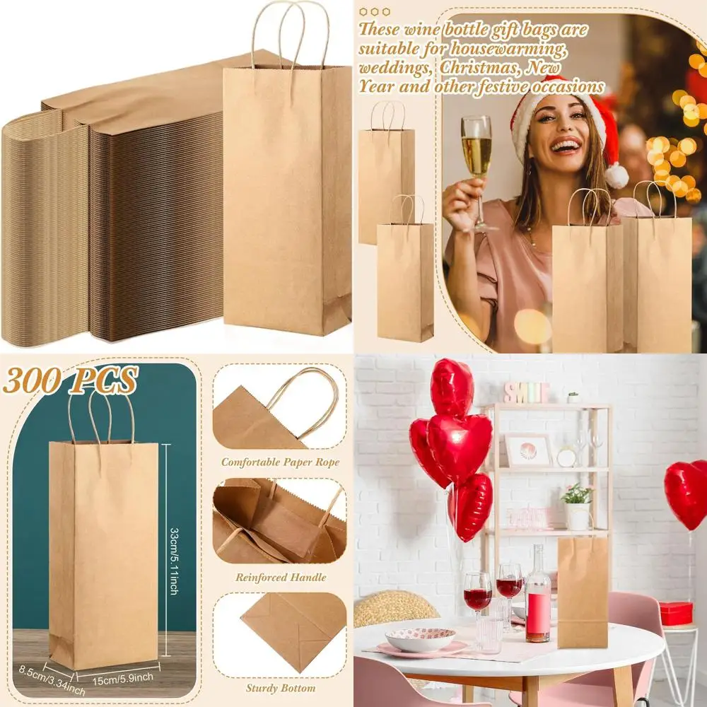 300 Pack Kraft Paper Wine Bags with Handle for Wedding, Birthday, and Party Gifts (6x3x13 Inches)
300 Pack Kraft Paper Wine Bags with Handle for Wedding, Birthday, and Party Gifts (6x3x13 Inches)