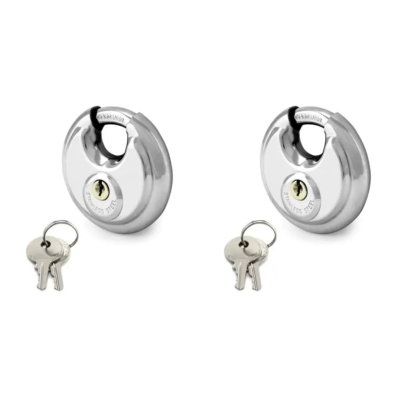 Disc Locks, Heavy Duty Steel Keyed Padlock Disc Storage Locks For Storage Unit Moving Trailers, 3/8Inch Shackle 2 Pack