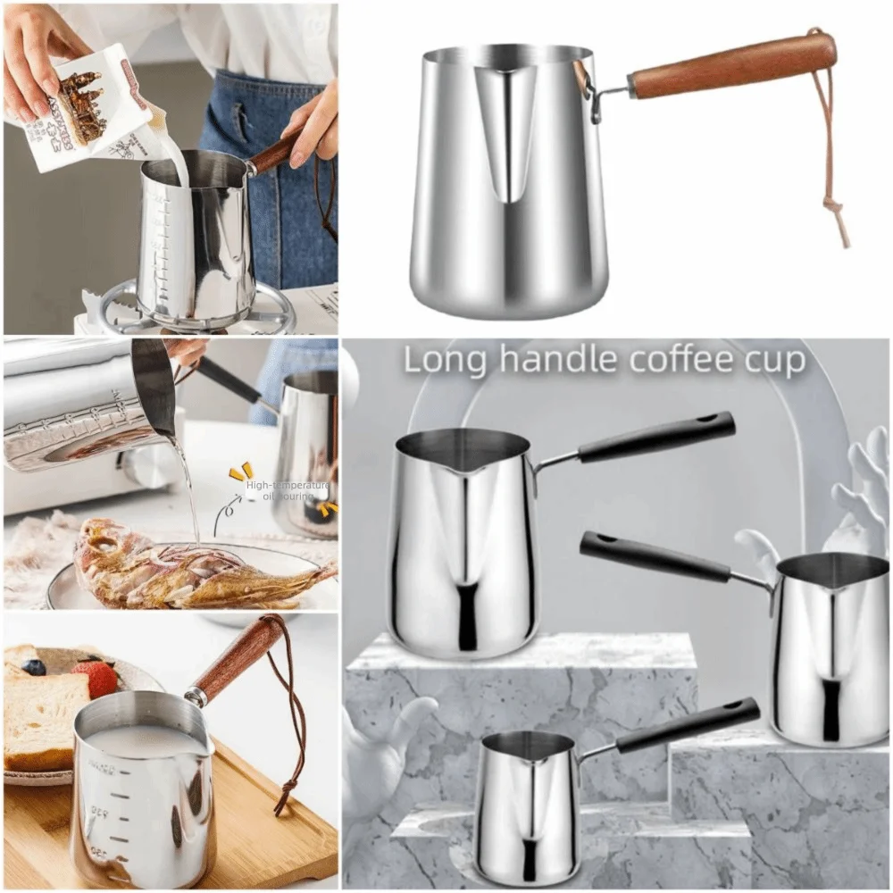 304 Stainless Steel Milk Hotting Pot Silver Long Handle Coffee Jug with Graduated Scale Heat-proof Tea Boiling Pot
304 Stainless Steel Milk Hotting Pot Silver Long Handle Coffee Jug with Graduated Scale Heat-proof Tea Boiling Pot