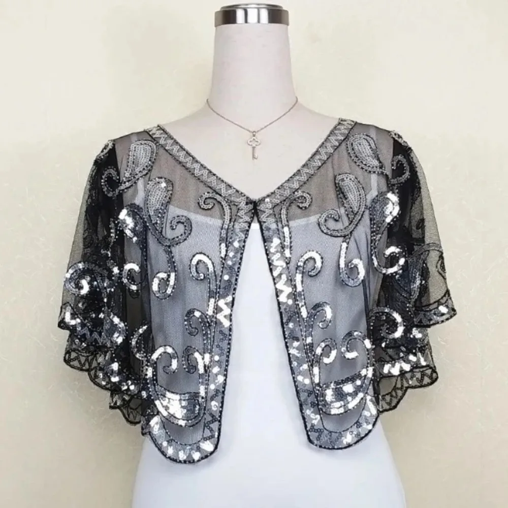 Black Lace Sequin Bolero Cape Dress Wedding Cover Ups Glamorous Evening Party Elegant Womens Shrug Cardigan Women Short Coats
Black Lace Sequin Bolero Cape Dress Wedding Cover Ups Glamorous Evening Party Elegant Womens Shrug Cardigan Women Short Coats