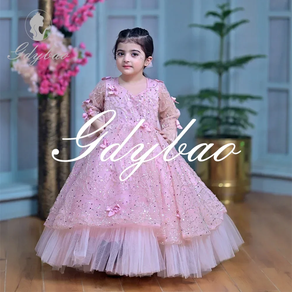 Sequined Applique Luxury A Line Elegant Shiny Flower Girl Dress Long Sleeve Sweep Train Bow First Communion Gown Customized 2024
Sequined Applique Luxury A Line Elegant Shiny Flower Girl Dress Long Sleeve Sweep Train Bow First Communion Gown Customized 2024