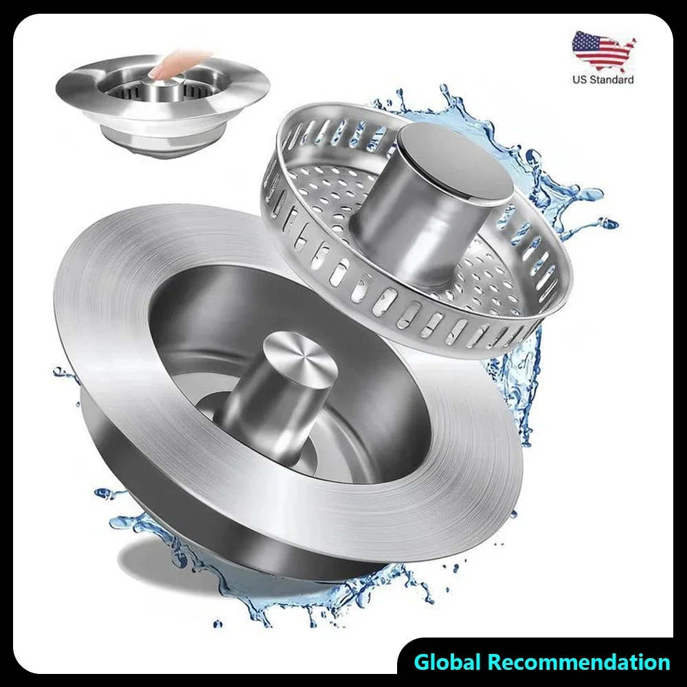 Tool-Free Installation 3-in-1 Kitchen Sink Strainer - Stainless Steel Food Catcher & Stopper, Universal for 3-1/2 Inch US Drains
Tool-Free Installation 3-in-1 Kitchen Sink Strainer - Stainless Steel Food Catcher & Stopper, Universal for 3-1/2 Inch US Drains