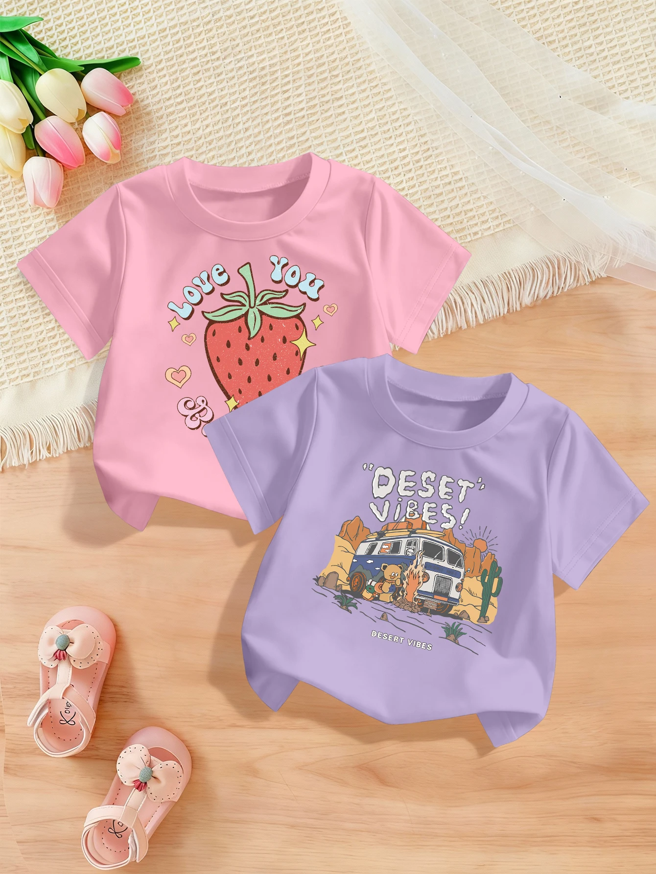 2 Pieces, Cartoon Strawberry, Travel Car Pattern Print, Cute Casual T-Shirt for Girls
2 Pieces, Cartoon Strawberry, Travel Car Pattern Print, Cute Casual T-Shirt for Girls