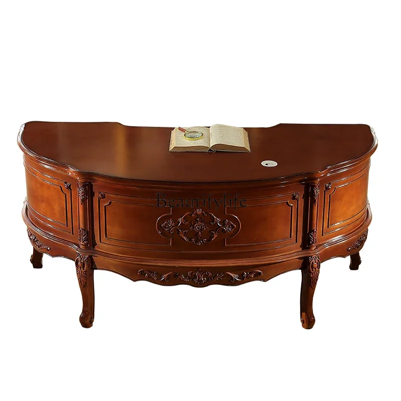 Z.European style solid wood desk curved large class table villa luxury desk American style
Z.European style solid wood desk curved large class table villa luxury desk American style