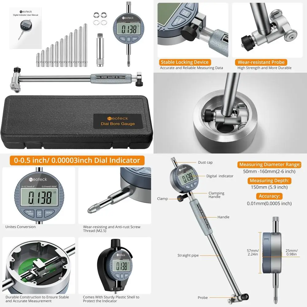 Набор цифровых датчиков диаметра с измерением 2–6, самоцентрирующимся циферблатом, твердосплавными якорями, изолированными ручками для измерения глубокого цилиндра двигателя
Набор цифровых датчиков диаметра с измерением 2–6, самоцентрирующимся циферблатом, твердосплавными якорями, изолированными ручками для измерения глубокого цилиндра двигателя