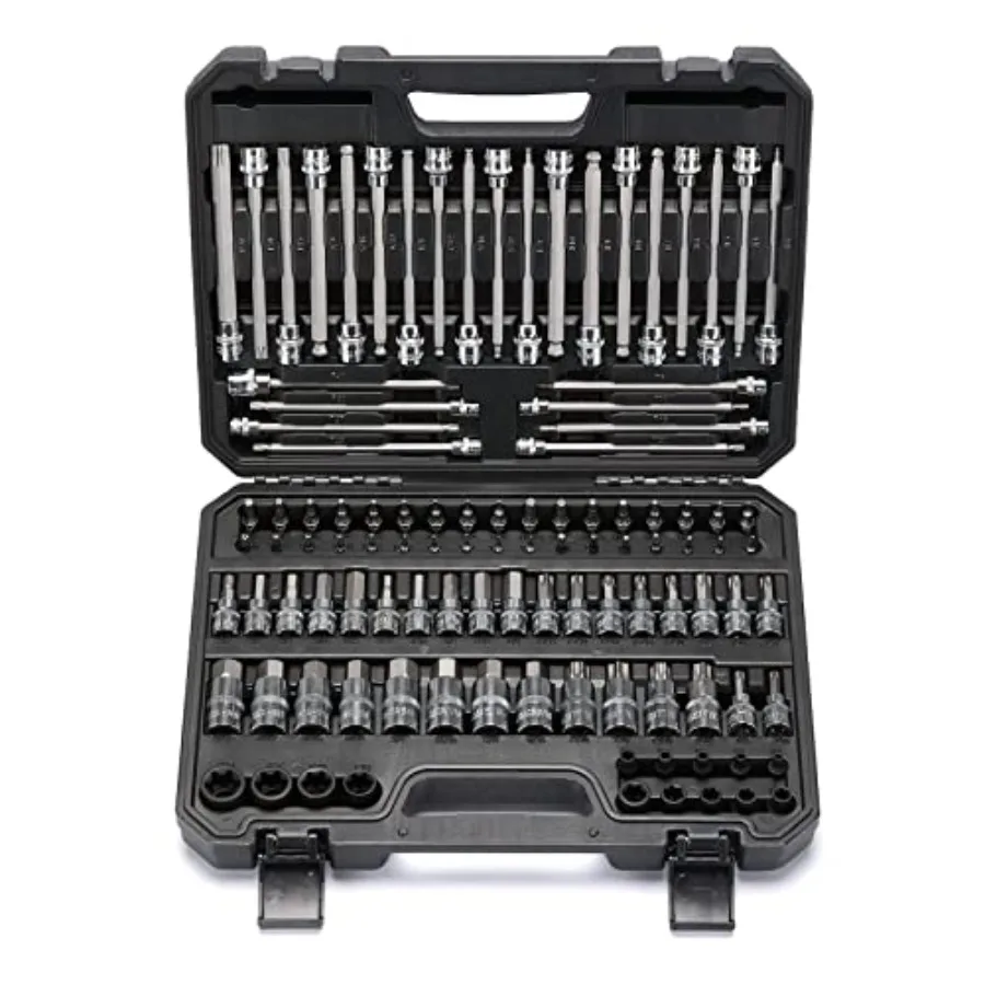 107-Piece Bit Socket Set 1/4" 3/8" and 1/2" Drive Torx/Hex/Ball End Hex SAE/Metric S2 Steel Bits
107-Piece Bit Socket Set 1/4" 3/8" and 1/2" Drive Torx/Hex/Ball End Hex SAE/Metric S2 Steel Bits