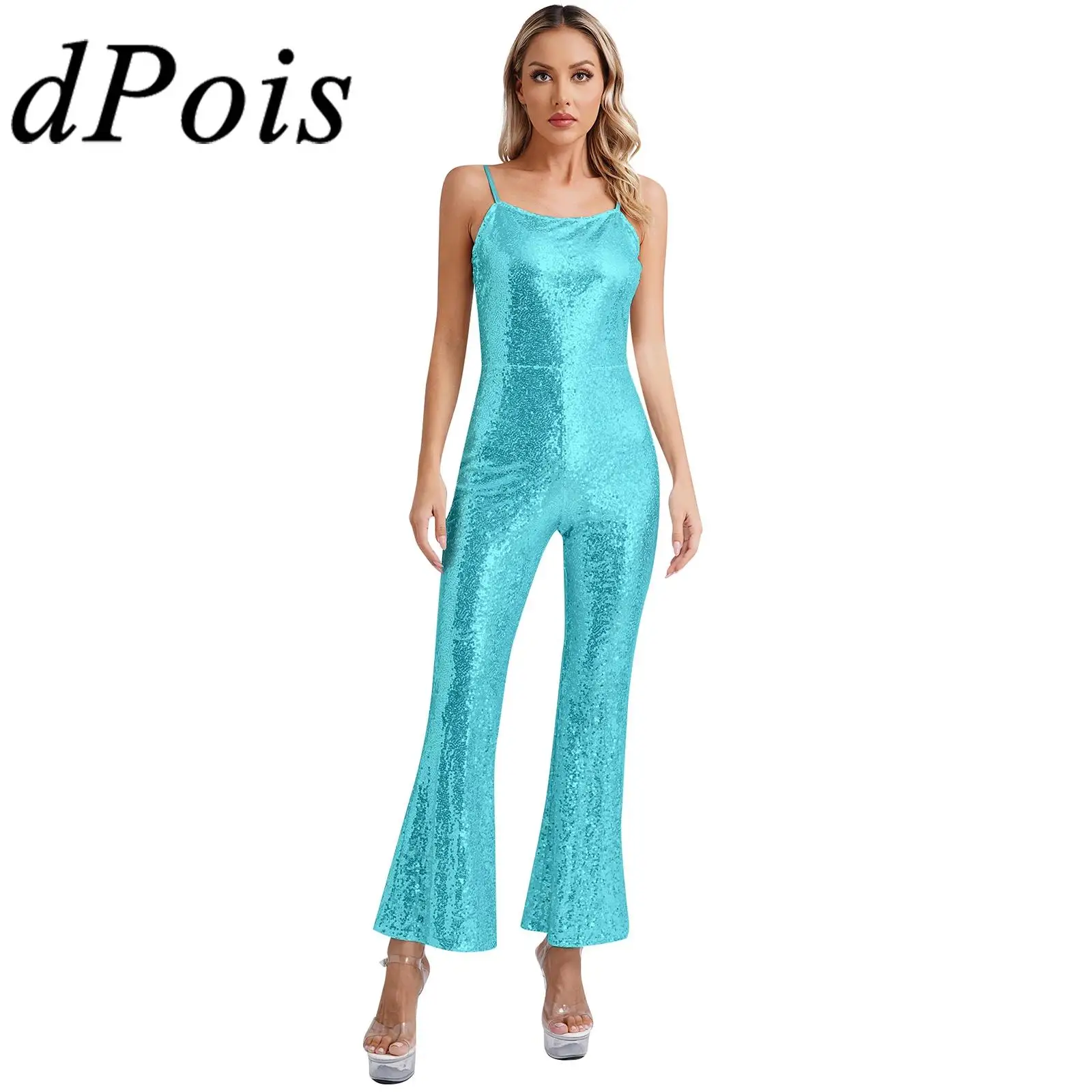 Jumpsuit Womens Sparkly Sequin Leotards Spaghetti Straps Flare Pants One-Piece Ballet Hip Hop Jazz Dance Club Party Costumes
Jumpsuit Womens Sparkly Sequin Leotards Spaghetti Straps Flare Pants One-Piece Ballet Hip Hop Jazz Dance Club Party Costumes