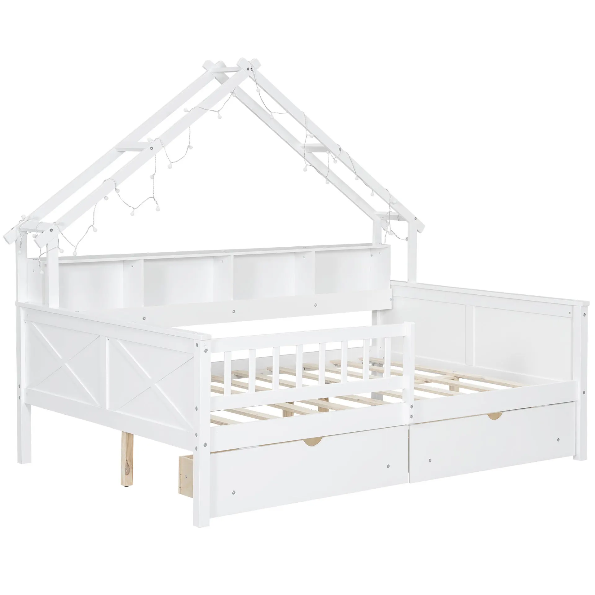 Cross-border foreign trade children's cottage bed decorative light with bookshelf storage drawer solid wood children's bed
Cross-border foreign trade children's cottage bed decorative light with bookshelf storage drawer solid wood children's bed