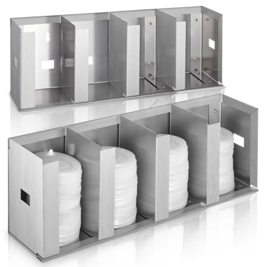 4 Compartments Stainless Steel Cup Dispenser with Adjustable Dividers Silver Cup and Lid Holder Lid Organizer Storage for Cabin
4 Compartments Stainless Steel Cup Dispenser with Adjustable Dividers Silver Cup and Lid Holder Lid Organizer Storage for Cabin