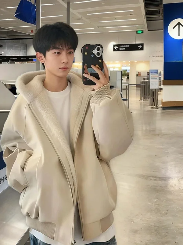 American Sle Winter Jaet Men's Fce Lined Hooded PU Leather Cotton Coat Warm Artificial Mink Coat Youth Faion
American Sle Winter Jaet Men's Fce Lined Hooded PU Leather Cotton Coat Warm Artificial Mink Coat Youth Faion