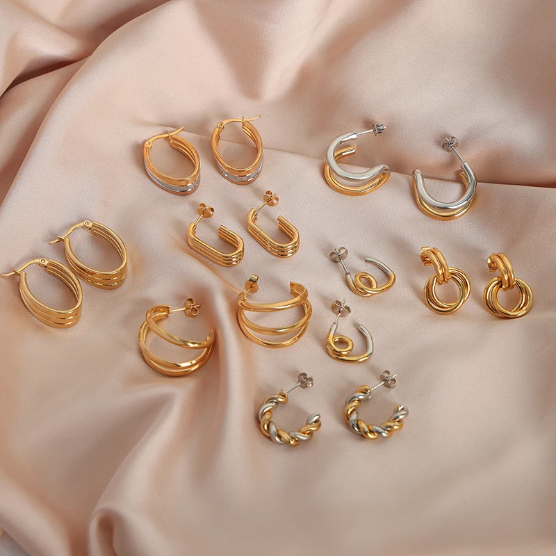 Hoop Earrings for Women Stainless Steel Fashion 3-Layer Twisted Earrings Female Simple Accessories Gold Plated Jewelry
Hoop Earrings for Women Stainless Steel Fashion 3-Layer Twisted Earrings Female Simple Accessories Gold Plated Jewelry