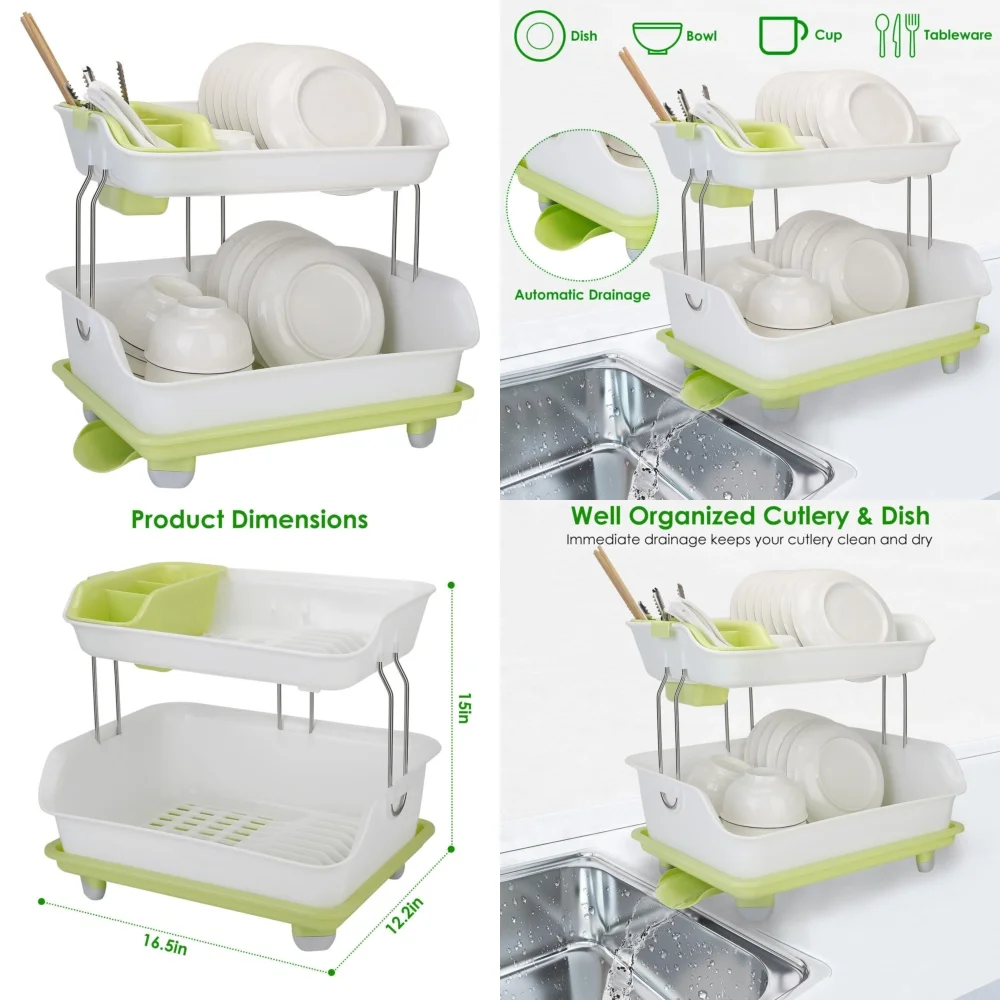 2 Tier Kitchen Dish Rack with Plate Cup Drying Drainer Tray Cutlery Holder Storage Organizer for Sink Corner Space Saving
2 Tier Kitchen Dish Rack with Plate Cup Drying Drainer Tray Cutlery Holder Storage Organizer for Sink Corner Space Saving