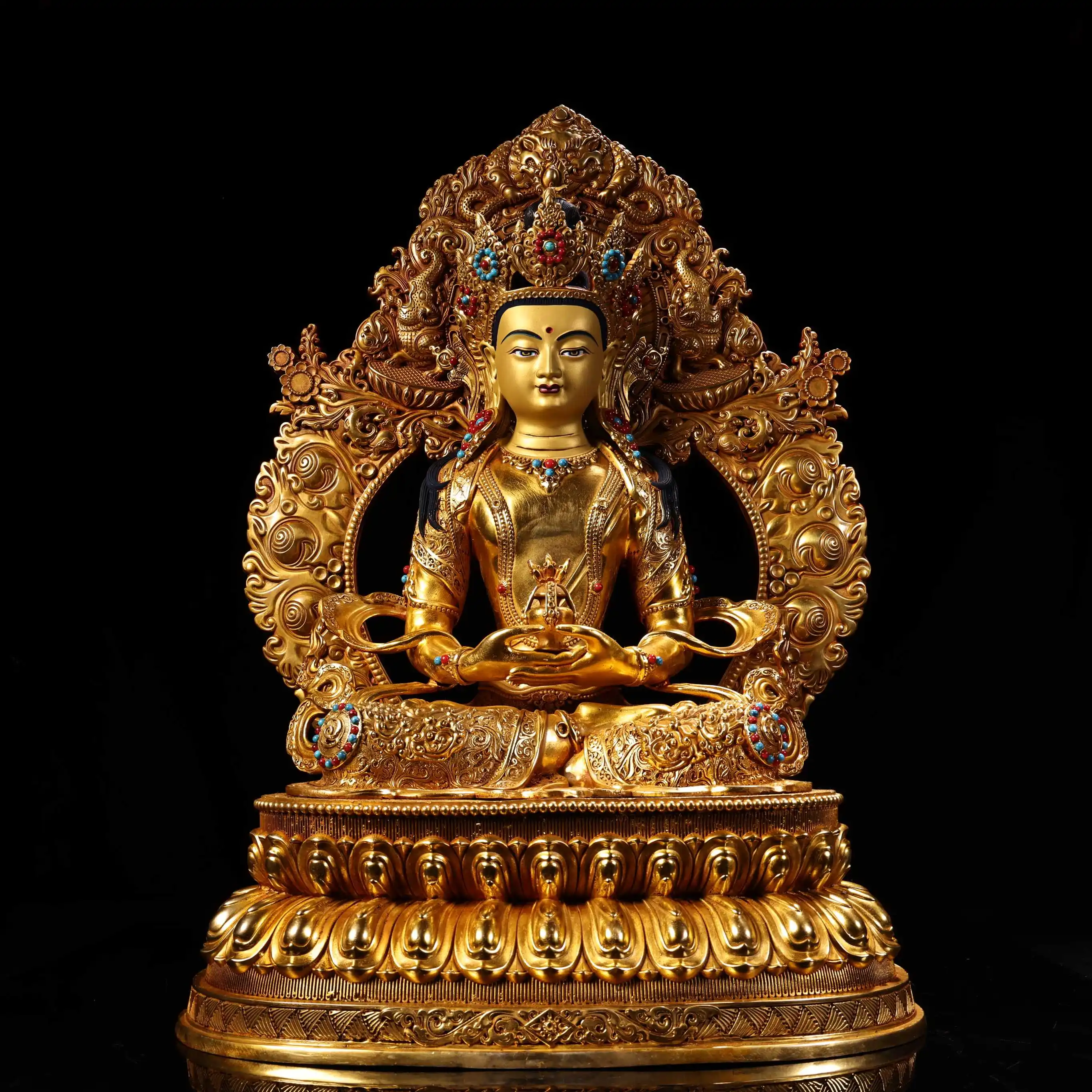 20"Tibetan Temple Collection Old Bronze Gilded High Relief Mosaic Gem Longevity Sitting Buddha Phoenix Backlight Worship Hall
20"Tibetan Temple Collection Old Bronze Gilded High Relief Mosaic Gem Longevity Sitting Buddha Phoenix Backlight Worship Hall