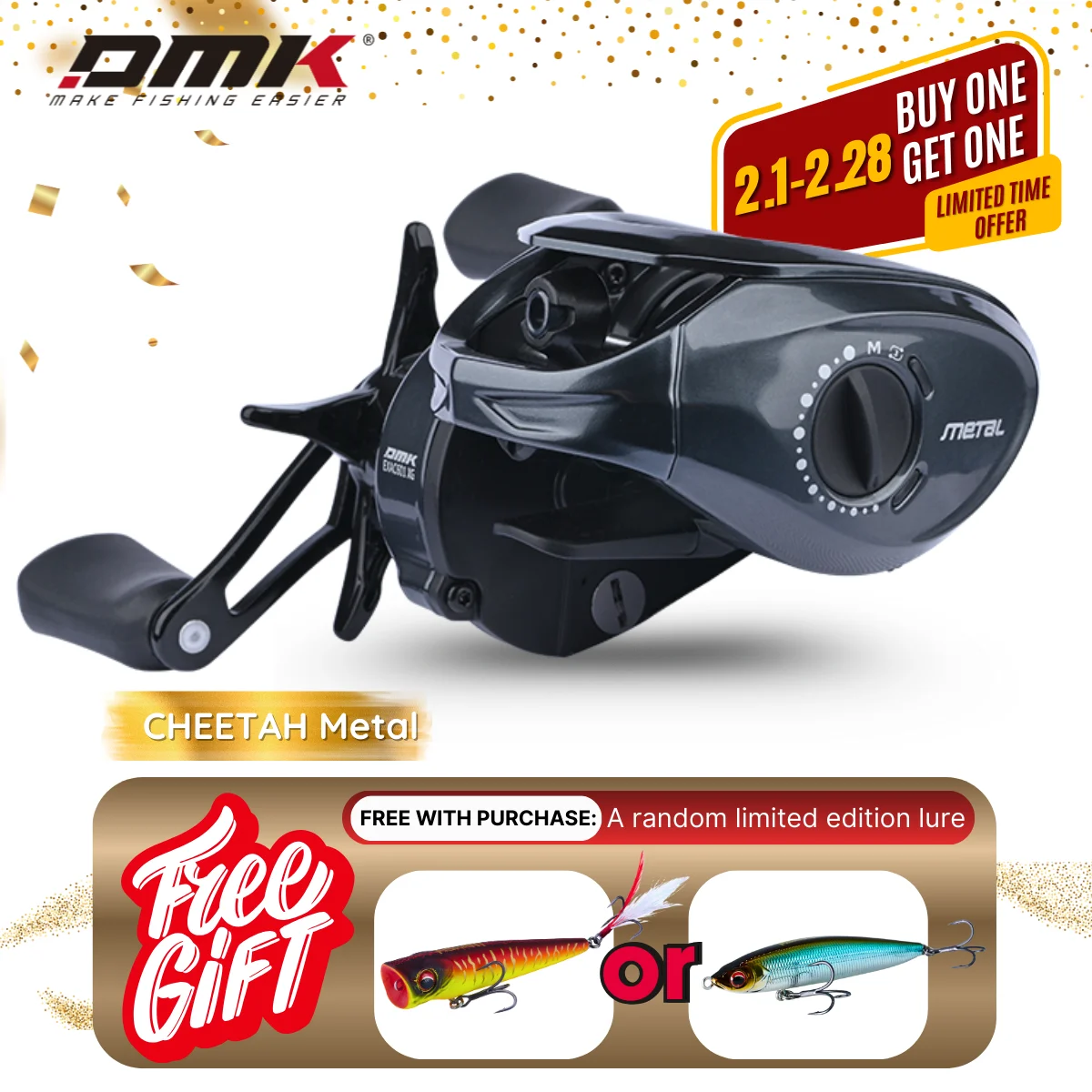 DMK Cheetah Metal Smart DC Baitcasting Reel - 8.5:1, Anti-Backlash Shallow&Universal Reel for Mandarin Fish/Bass/Zander/Chub
DMK Cheetah Metal Smart DC Baitcasting Reel - 8.5:1, Anti-Backlash Shallow&Universal Reel for Mandarin Fish/Bass/Zander/Chub
