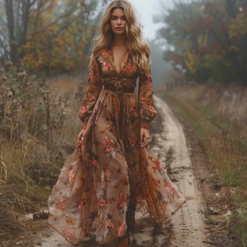 Luxury Vintage Floral Print High Waist Robe Dress Boho Women V-neck Pleated Sexy Long Sleeve Maxi Dress Trendy A-line Dresses
Luxury Vintage Floral Print High Waist Robe Dress Boho Women V-neck Pleated Sexy Long Sleeve Maxi Dress Trendy A-line Dresses